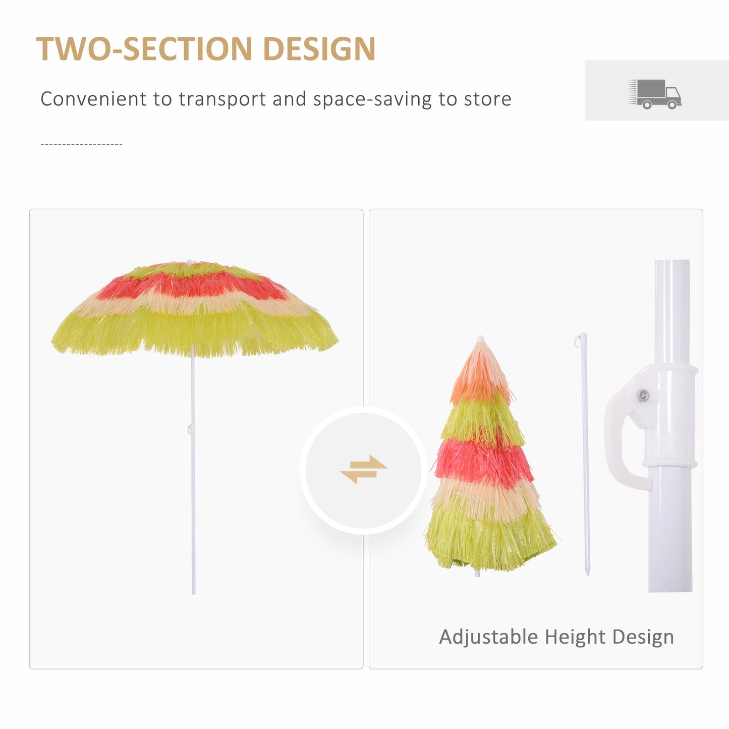 Outsunny 1.6m Garden Hawaii Parasol, Patio Beach Sun Umbrella Sunshade Hawaiian Folding Tilting Crank Parasol (Multicolour)