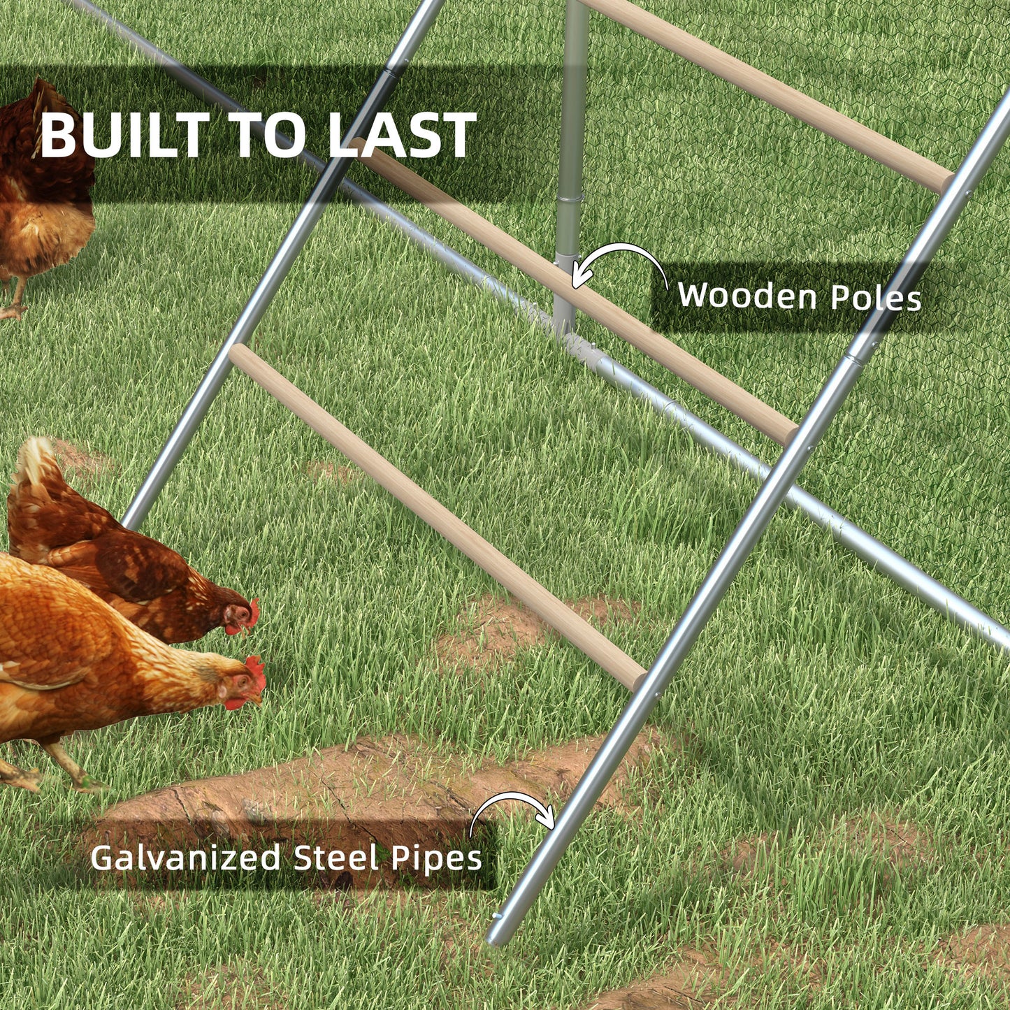 PawHut Chicken Perch for Coop, Wooden and Galvanised Steel Roosting Bar Jungle Gym, Chicken Roosting Ladder for Backyard Farm