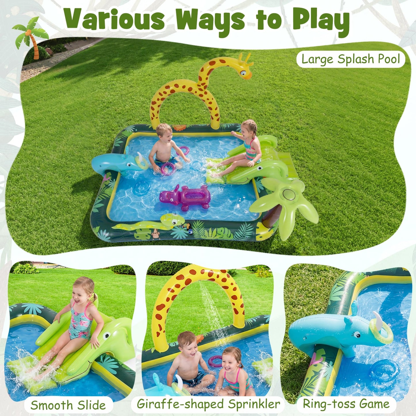 Jungle Inflatable Play Center with Slide and Giraffe Sprinkle for Kids