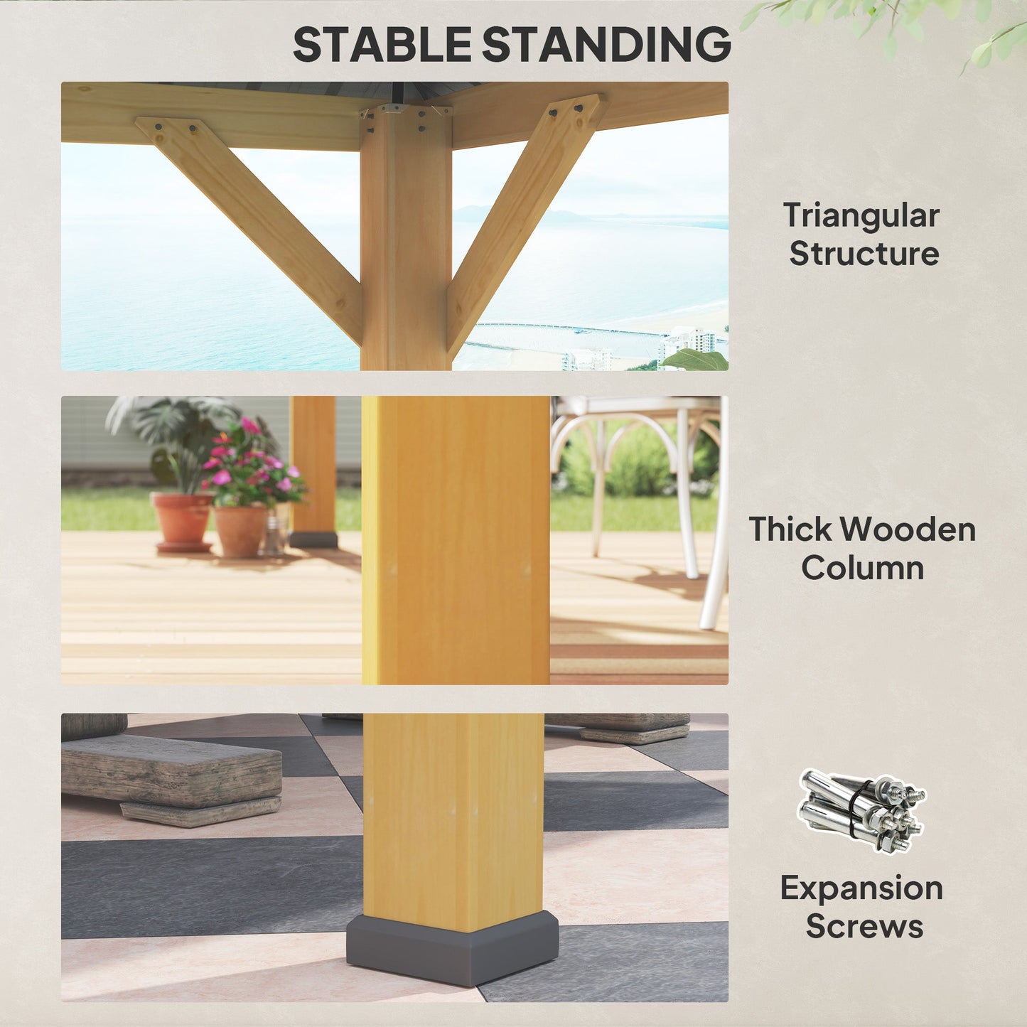 Outsunny 3x(3)M Outdoor Hardtop Gazebo Canopy with 2-Tier Roof and Solid Wood Frame, Outdoor Patio Shelter for Patio, Garden, Grey