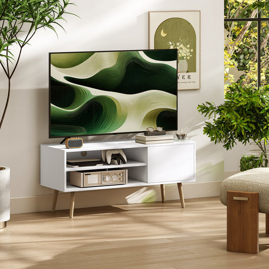 HOMCOM TV Stand up to 55 Inches, TV Unit with Open Shelves and Cable Holes - White