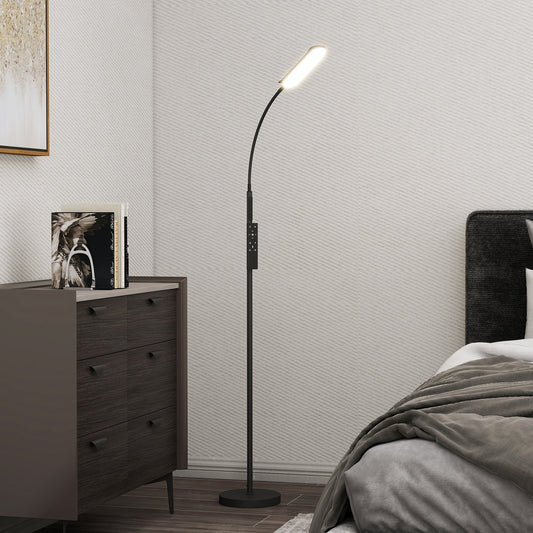 HOMCOM LED Floor Lamp, Standing Lamp with Remote & Touch Control, Stepless Dimmable Colours Temperature & Brightness, 360 degrees Adjustable Gooseneck, 1 Hour Timer, Memory Function for Living Room, Black