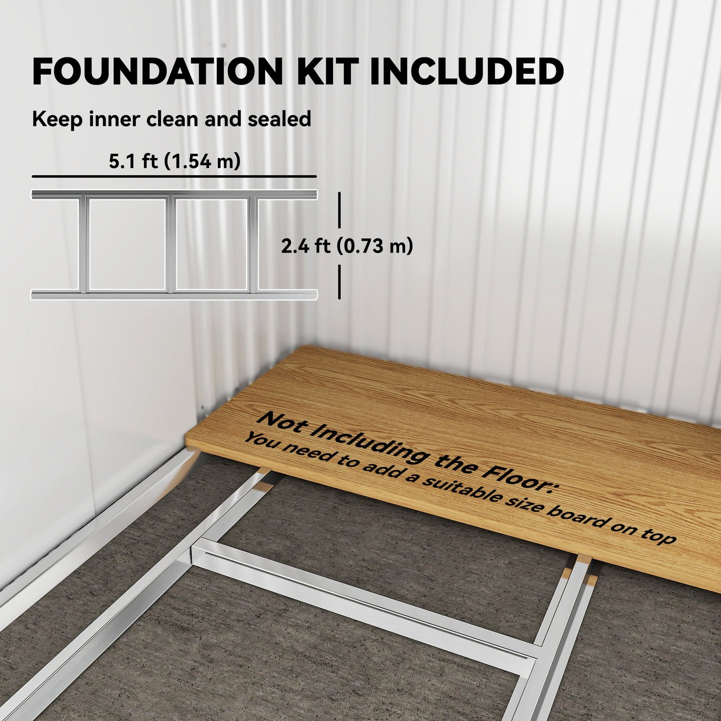 Outsunny 6.5 x 4FT Galvanised Metal Shed with Foundation Kit, Lockable Tool Garden Shed with Double Sliding Doors, Vents, Light Grey Wood Effect