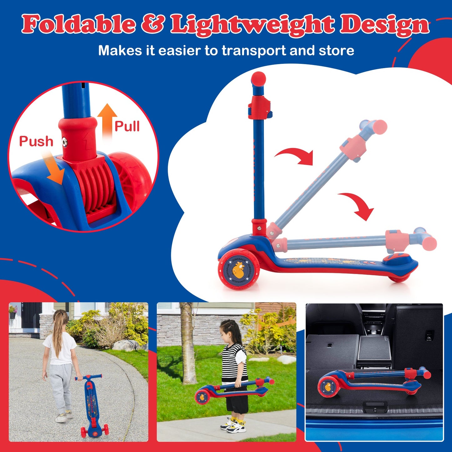 Kick Scooter with Extra Wide Deck and LED Lighted PU Wheels-Blue
