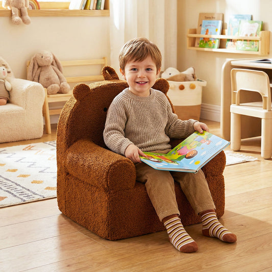 Kids Bear Sofa with Soft Fleece Fabric Cover-Brown