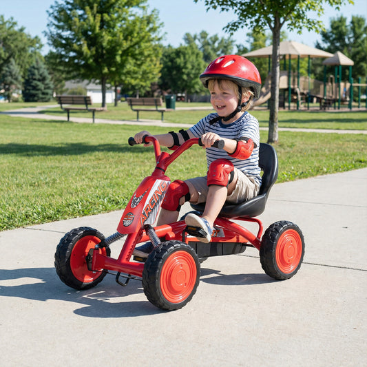Kids Pedal Go Kart 4 Wheel with 2-Position Seat & Wear-Resistant Wheels-Red