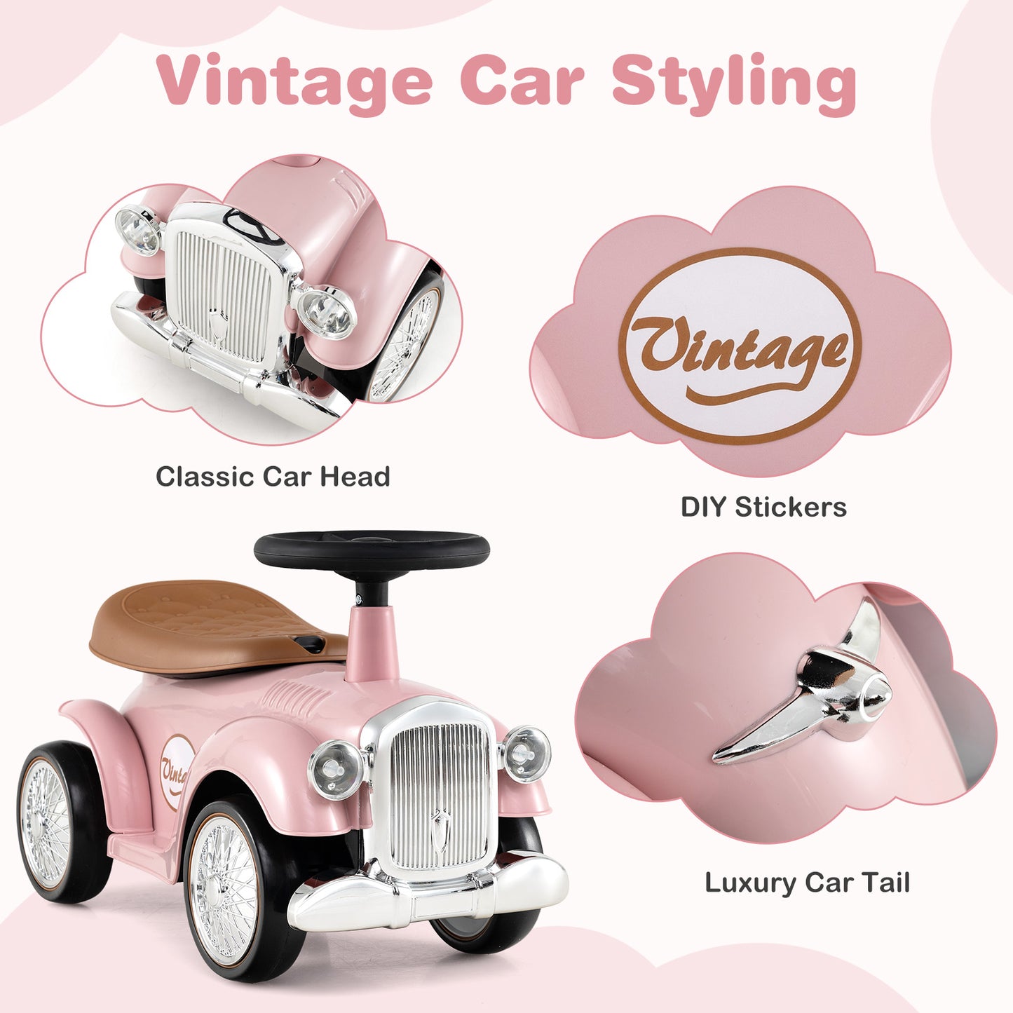 Kids Ride On Car with Under-seat Storage Space for 18-36 Months Boys and Girls Gifts-Pink