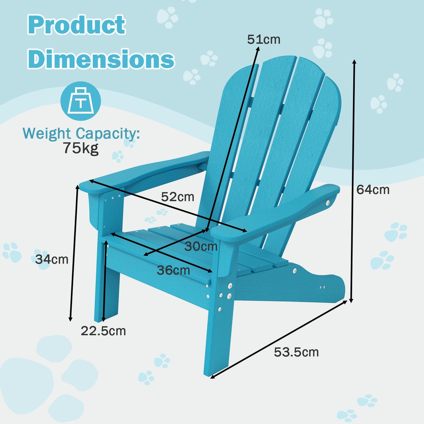 Kids Adirondack Chair All-Weather HDPE Toddler Lawn Chair-Turquoise