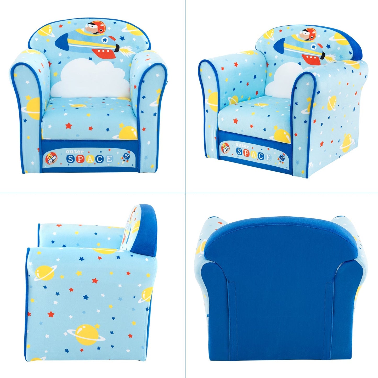 Kids Armchair with Soft Cushion and Cute Pattern-Navy