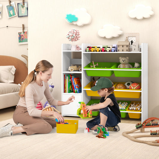 Kids Bookshelf Toy Storage Organizer with Storage Boxes and Open Shelves-Multicolor