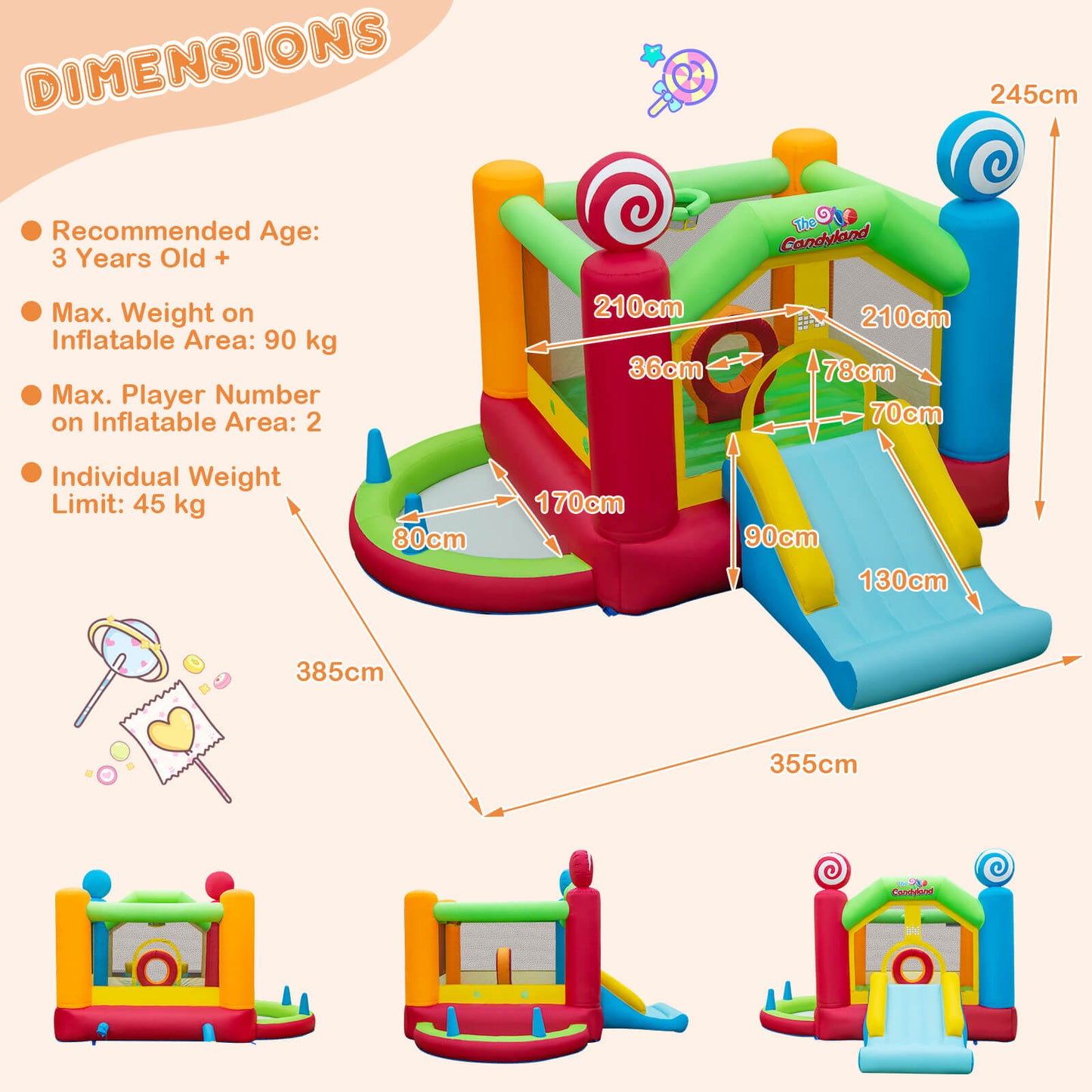 Inflatable Bounce Castle with Slide and 680W Blower