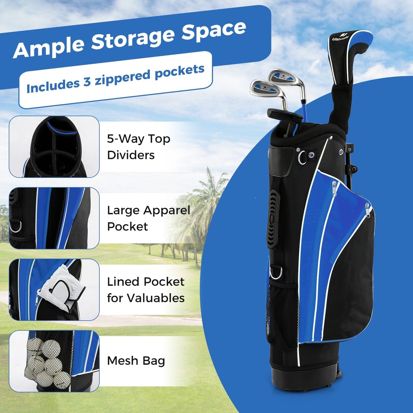 Kids Complete Golf Clubs Set for Boys and Girls Aged 8-10/11-13 Years-Blue