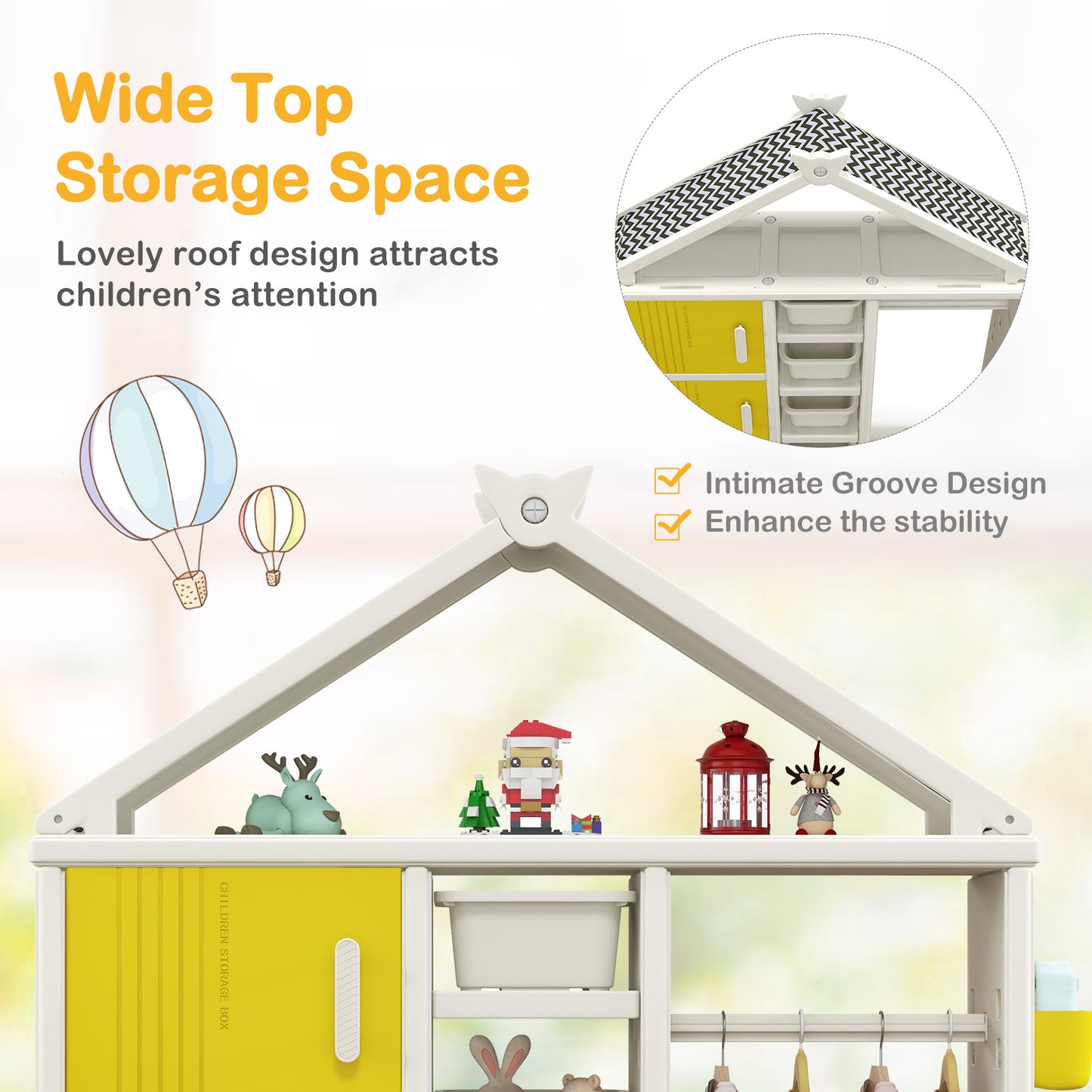 Kids Costume Storage Closet with Storage Bin-Yellow