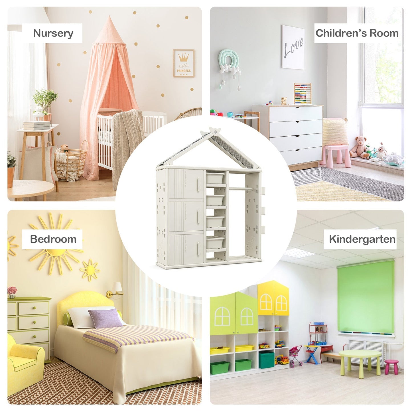 Kids Costume Storage Closet with Storage Bin-White