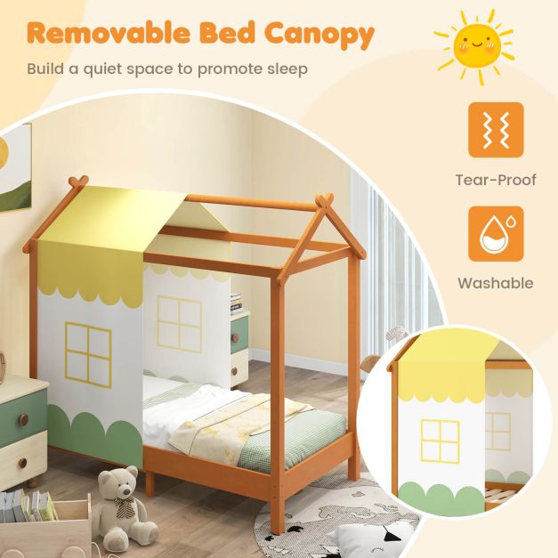 Kids House Bed with Roof Playhouse with Removable Canopy
