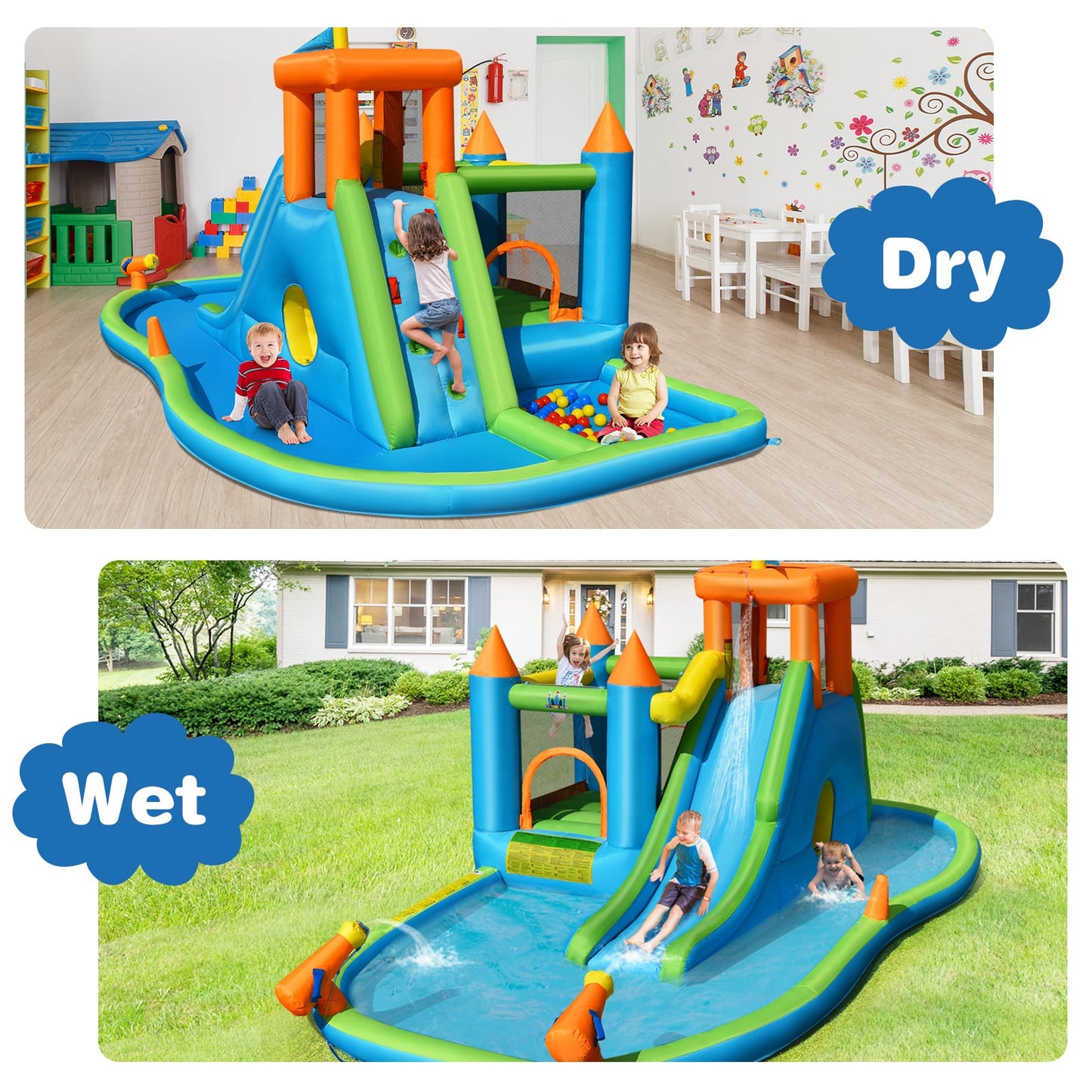 Kids Inflatable Slide Bounce House with Long Slide with Air Blower