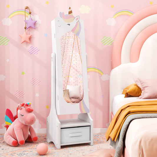 Kids Jewelry Armoire Cabinet Full Length Mirror with Tilt Angles-White