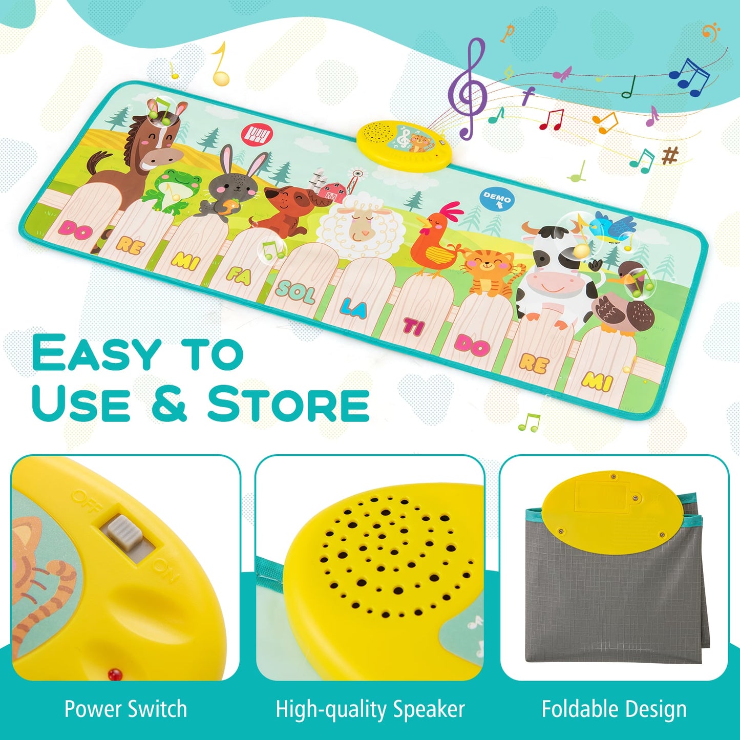 Kids Musical Animal Farm Mat with 10 Piano Keys and 10 Built-in Songs
