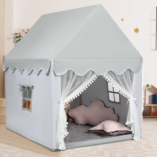 Kids Play Tent with Padded Mat Indoor Playhouse-Grey