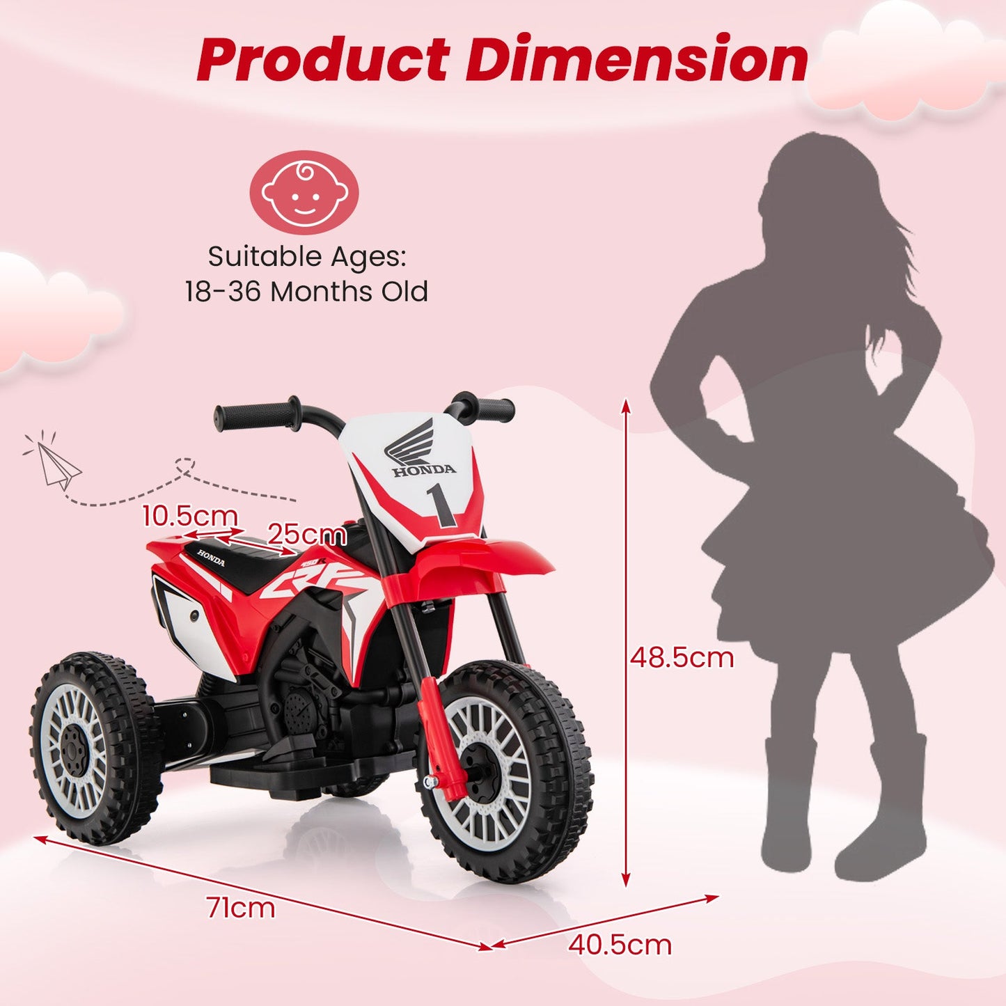 Honda Licensed Kids Ride On Motorbike with Horn Anti-slip Handlebars-Red