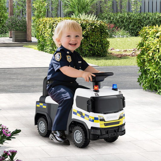 Kids Ride On Push Car with Lights and Under-seat Storage-White