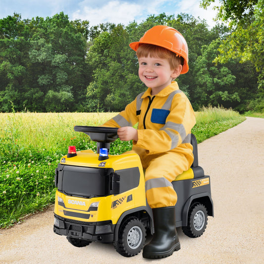 Kids Ride On Push Car with Lights and Under-seat Storage-Yellow