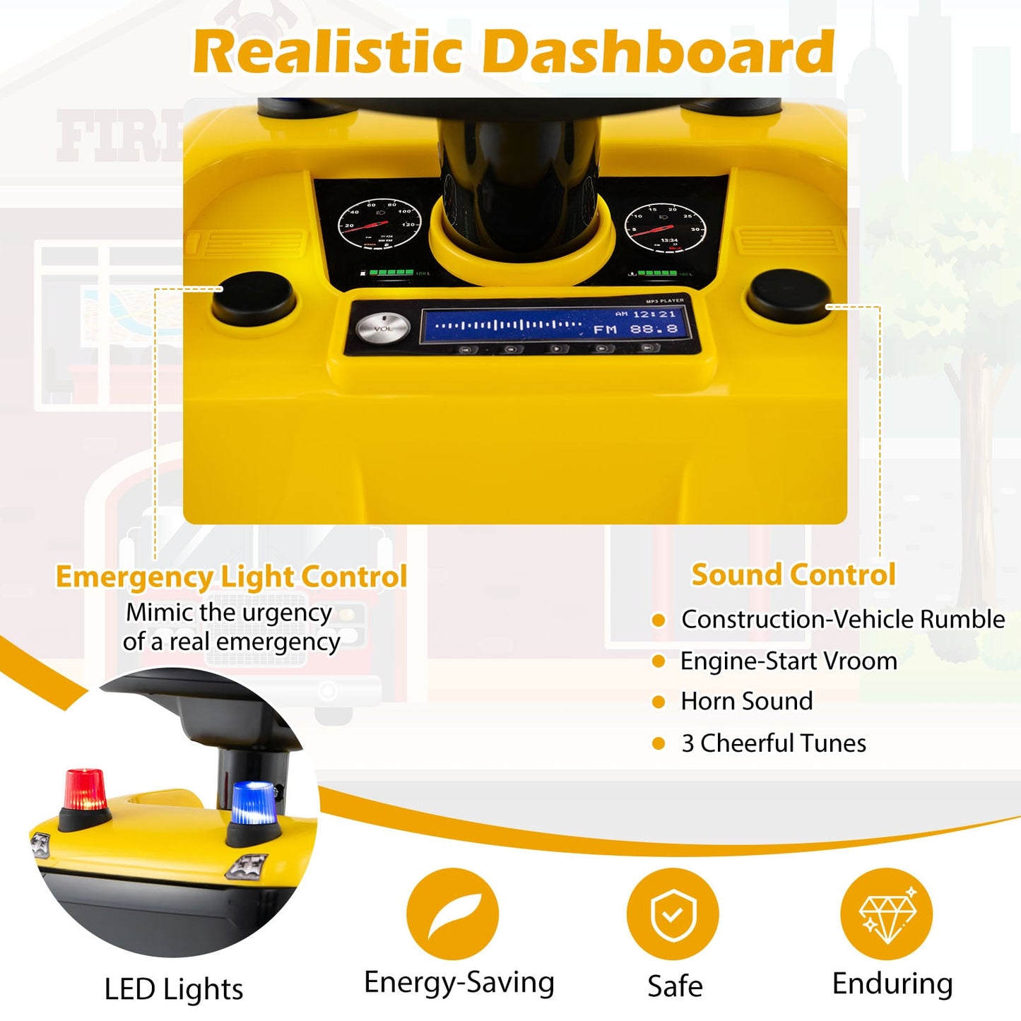 Kids Ride On Push Car with Lights and Under-seat Storage-Yellow