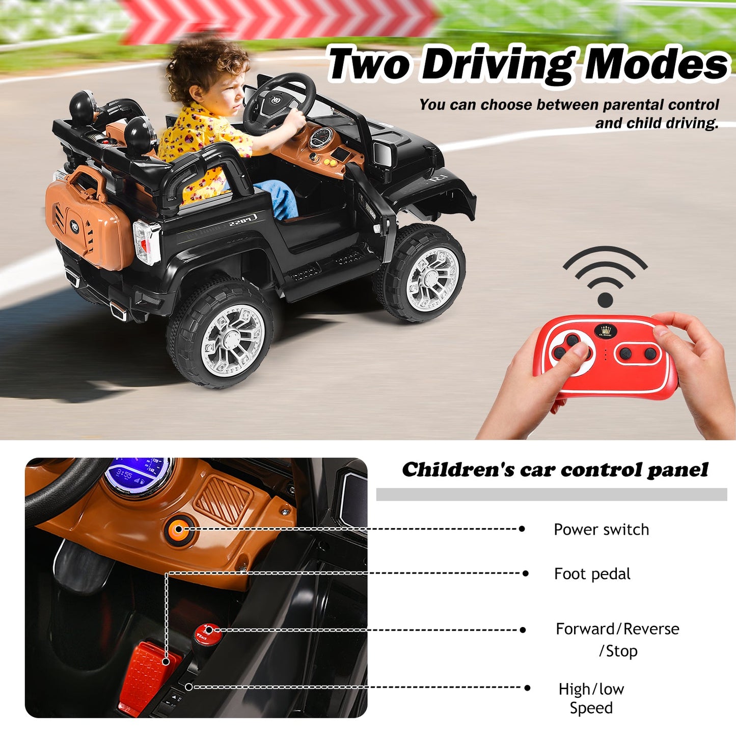 Kids Ride on Jeep Car Battery Powered with Remote Control-Black