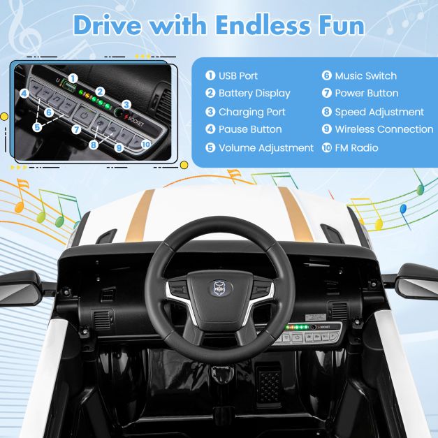 Kid Ride on Police Car with Remote Control for Children-White