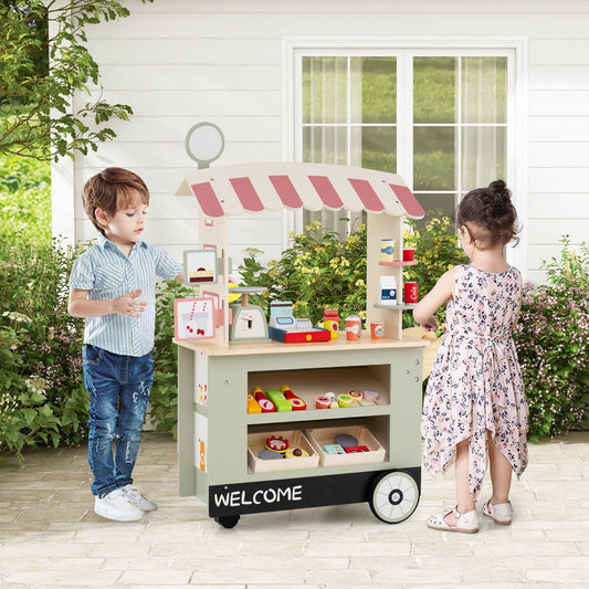 Kids Snacks and Sweets Food Cart Toy Cart Play Set with POS Machine-Green