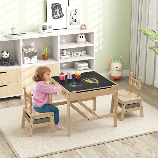 Kids Table and Chairs 4 in 1 Wooden Activity Desk Set (Robot Shape)-Grey