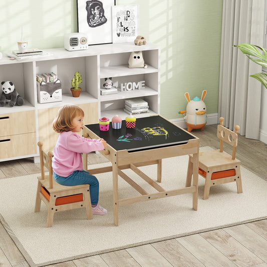 Kids Table and Chairs 4 in 1 Wooden Activity Desk Set (Robot Shape)-Natural