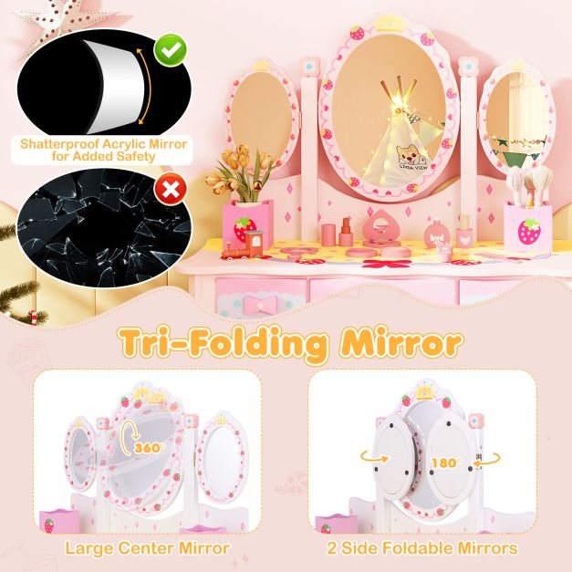 2-in-1 Kids Vanity Table and Chair Set-White