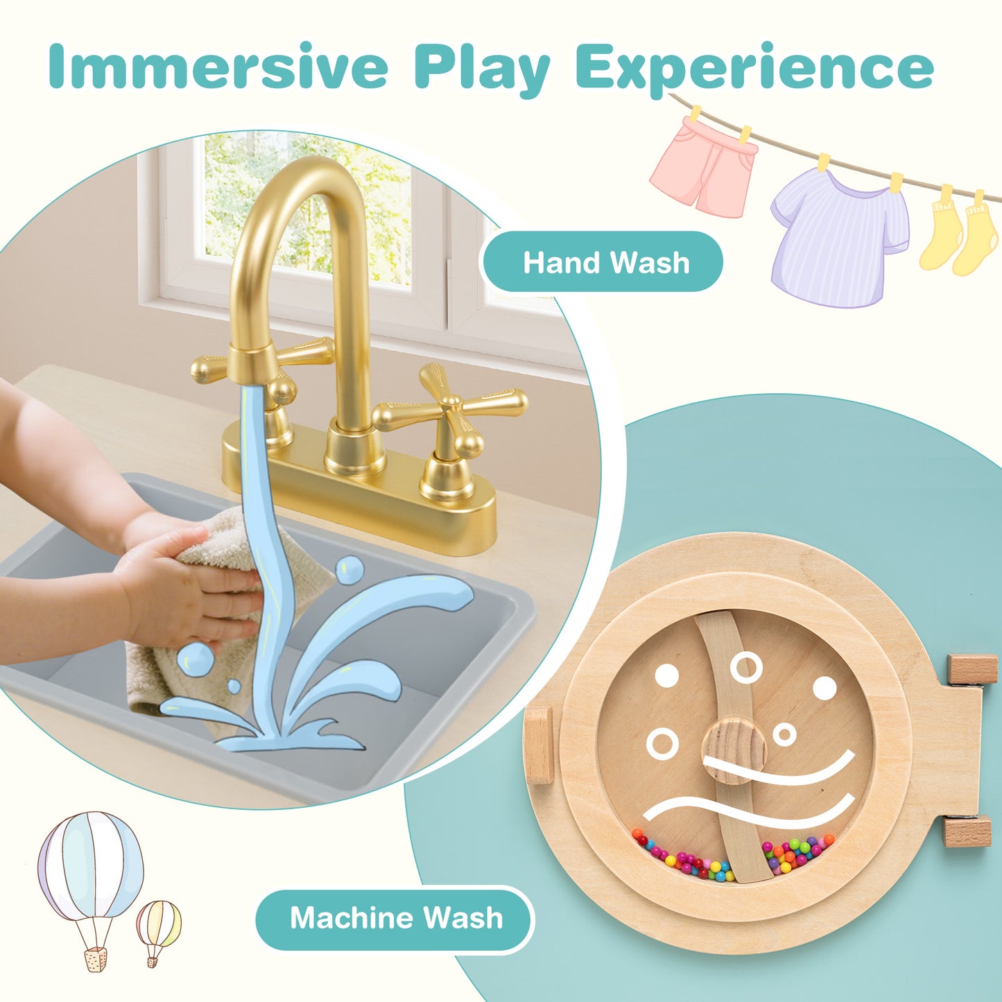Kids Washer Playset Toy Washing Machine with Laundry Detergent-Blue