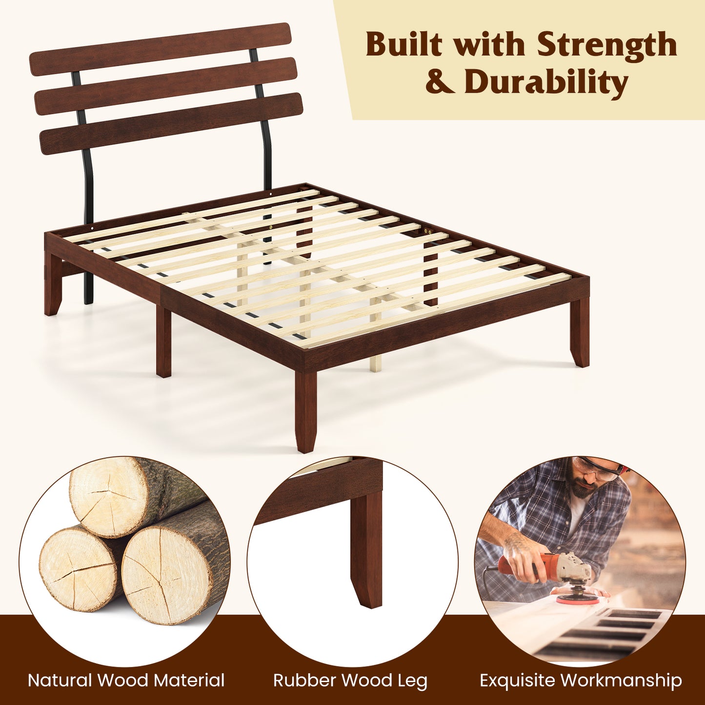 Double/King Size Bed Frame with Retro Headboard and Under-Bed Storage Space-King Size