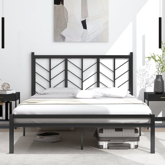 Double/King Size Platform Bed Frame with Branch-shaped Headboard-King Size