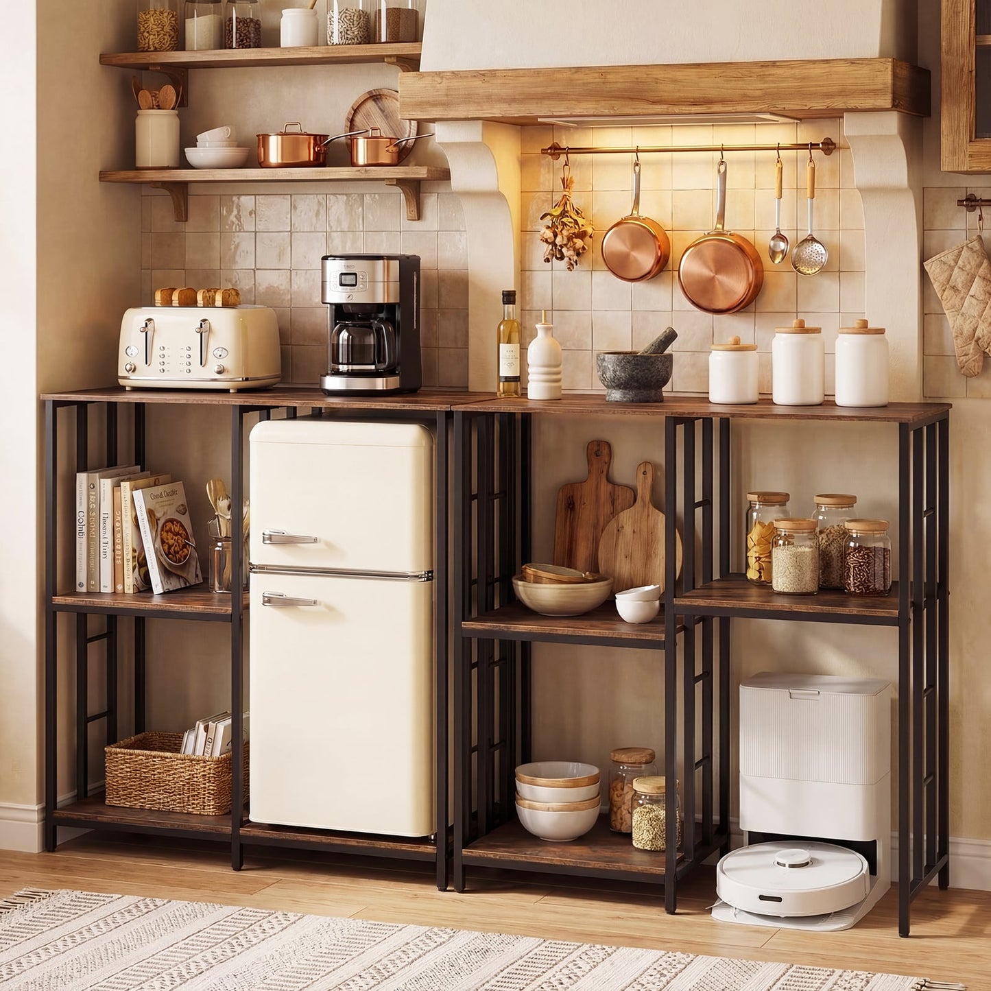 Kitchen Baker's Rack Industrial Coffee Bar Table with Shelves-Rustic Brown