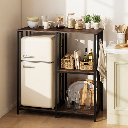 Kitchen Baker's Rack Mini Fridge Stand Table with 4 Shelves-Rustic Brown