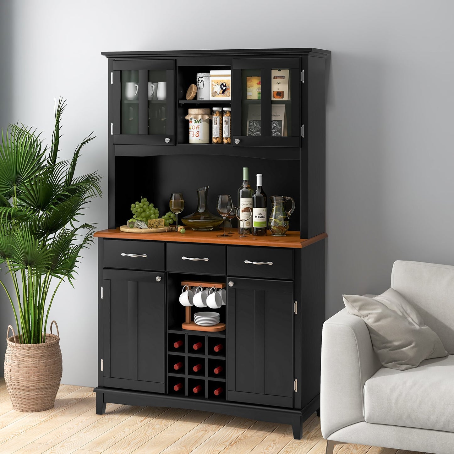 Kitchen Cupboard with Adjustable Shelves and Drawers-Black