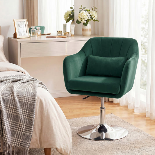 HOMCOM Retro Velvet Swivel Tub Chair with Steel Frame, Cushion Seat, Dark Green