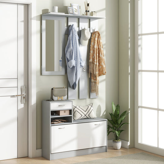 HOMCOM Three-in-One Hallway Storage Set - Grey/White