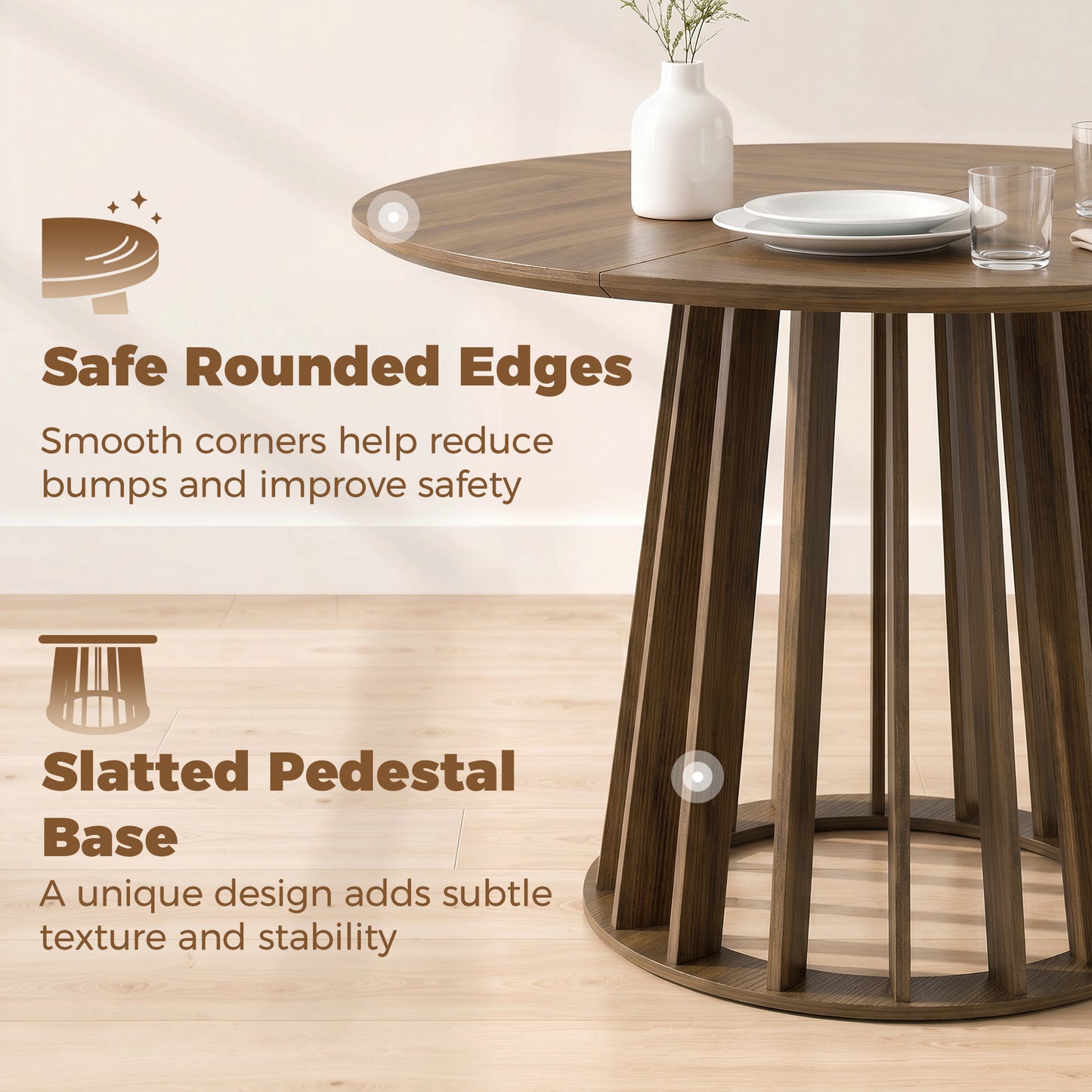 HOMCOM Dining Table for 4-6 People Modern Kitchen Table with Slatted Base 120 cm Round Light Walnut