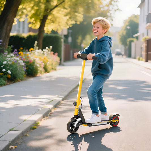 SPORTNOW Folding Electric Scooter for Kids, with Dual Brakes, Front Suspension, LED Colourful Lights, Gold Tone