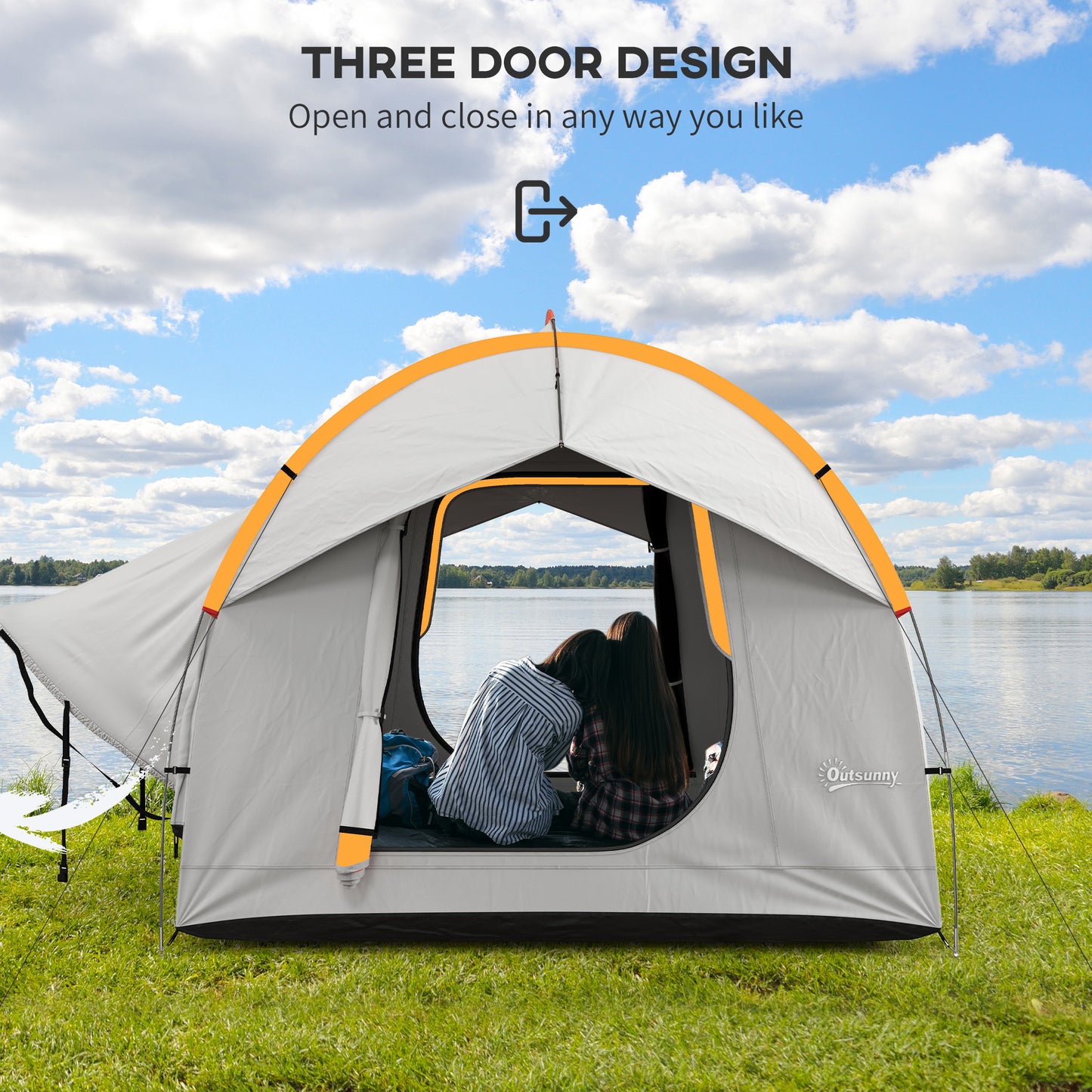 Outsunny SUV Car Tent for Camping, Waterproof PU2000mm, 5 Man Tailgate Tent, 2.4 x 2.1 m, Grey and Orange