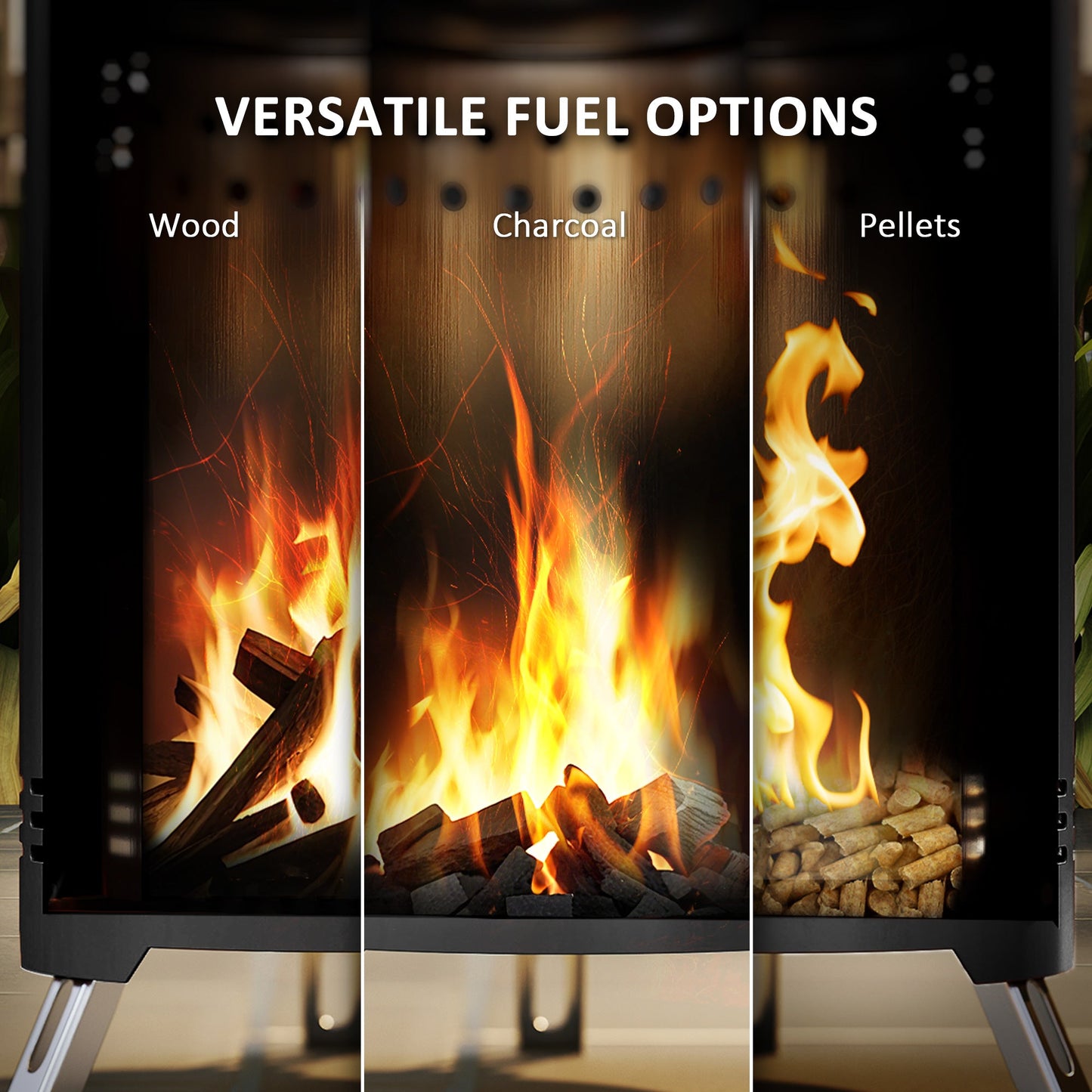 Outsunny Smokeless Fire Pit, 16 x 16 cm Stainless Steel Portable Wood Burning Firepit with Poker, Wood or Pellet Fuelled Tabletop Fire Pit for Garden Camping Bonfire Party, Black