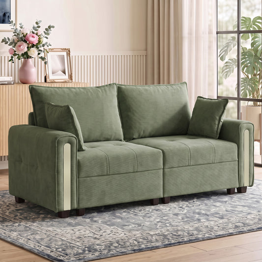 HOMCOM 2 Seater Sofa with Lift-Up Storage, 168 cm Comfy Velvet Small Couch with Wide Deep Seat, Plush Backrest, Thick Padding, 2 Pillows, Loveseat for Living Room, Home Office, Dark Green