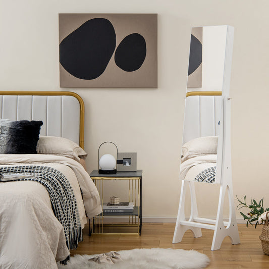 Freestanding Jewelry Cabinet Armoire Organizer with Bevel Edge Mirror-White