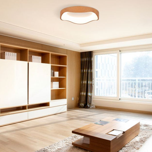 LED Mount Ceiling Light with Wood Pattern and Metal Frame-Natural