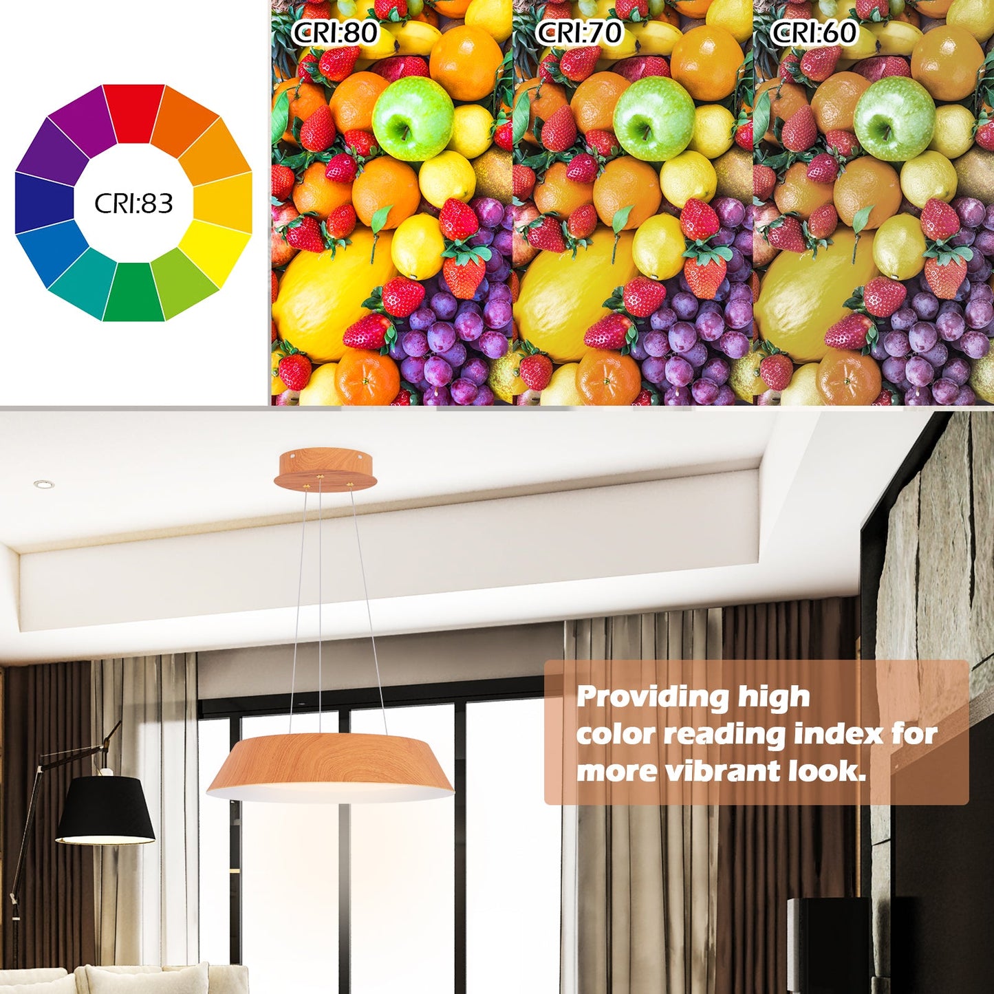 22W Modern Ceiling Light with Wood Grain and Metal Frame-Natural