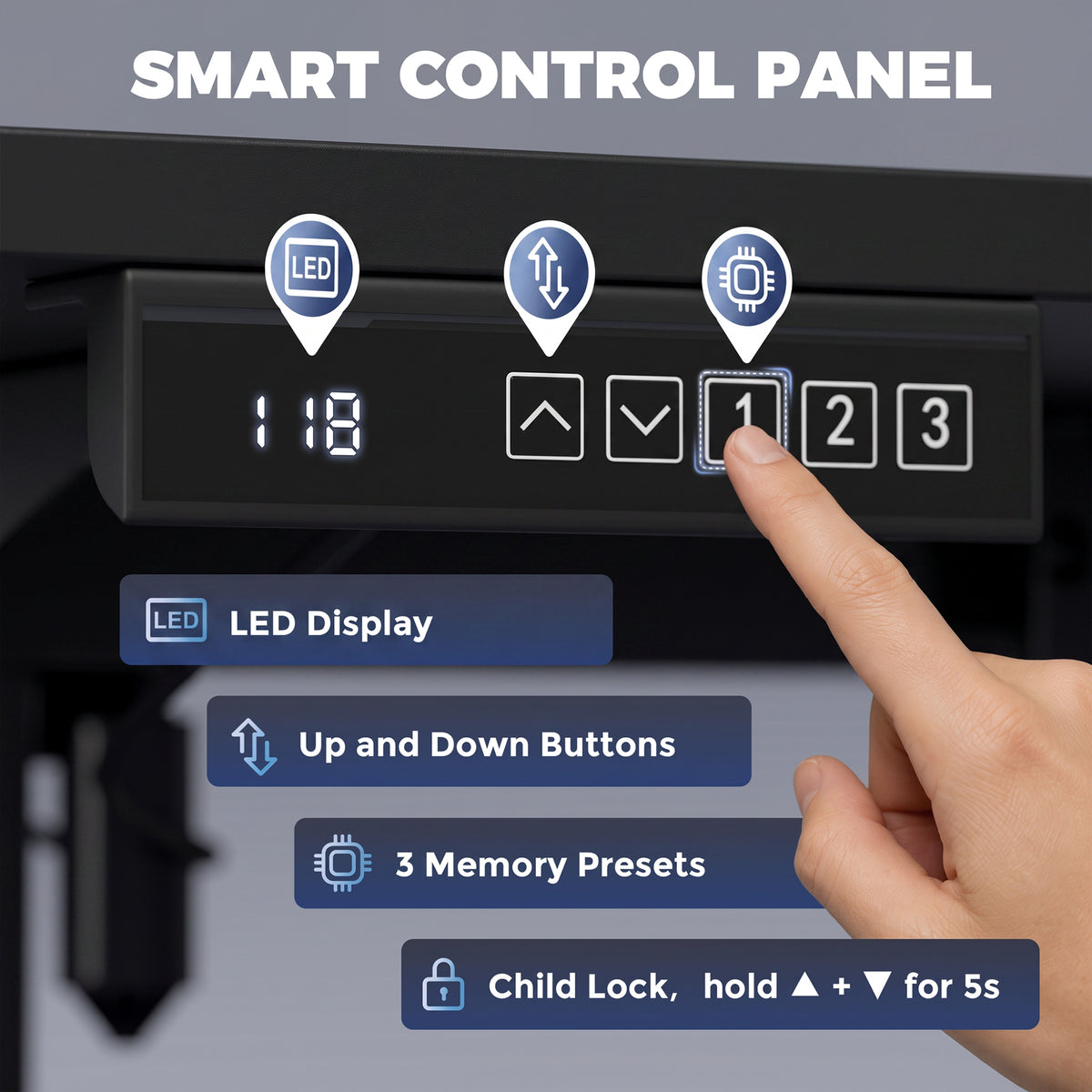 HOMCOM Standing Desk Memory Control Height Adjustable Desk 2 Cable Holes LED Display Sit Stand Desk Black